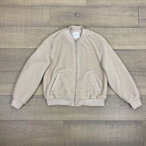 Avec Les Filles Jacket Womens M Faux Fur Coat Beige Sherpa Full Zip Minimalist